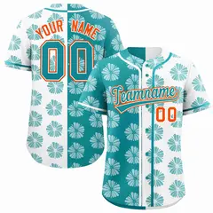 Aqua White Flower Graffiti Split Baseball Jersey