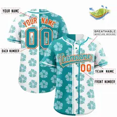 Aqua White Flower Graffiti Split Baseball Jersey 2