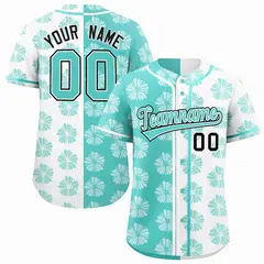 Aqua White Flower Graffiti Split Baseball Jersey