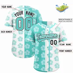 Aqua White Flower Graffiti Split Baseball Jersey 2