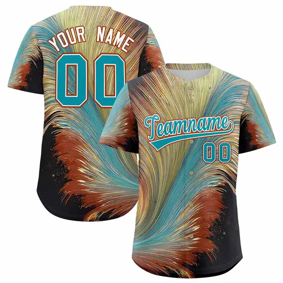 Aqua White Fluid Feather Graffiti Baseball Jersey