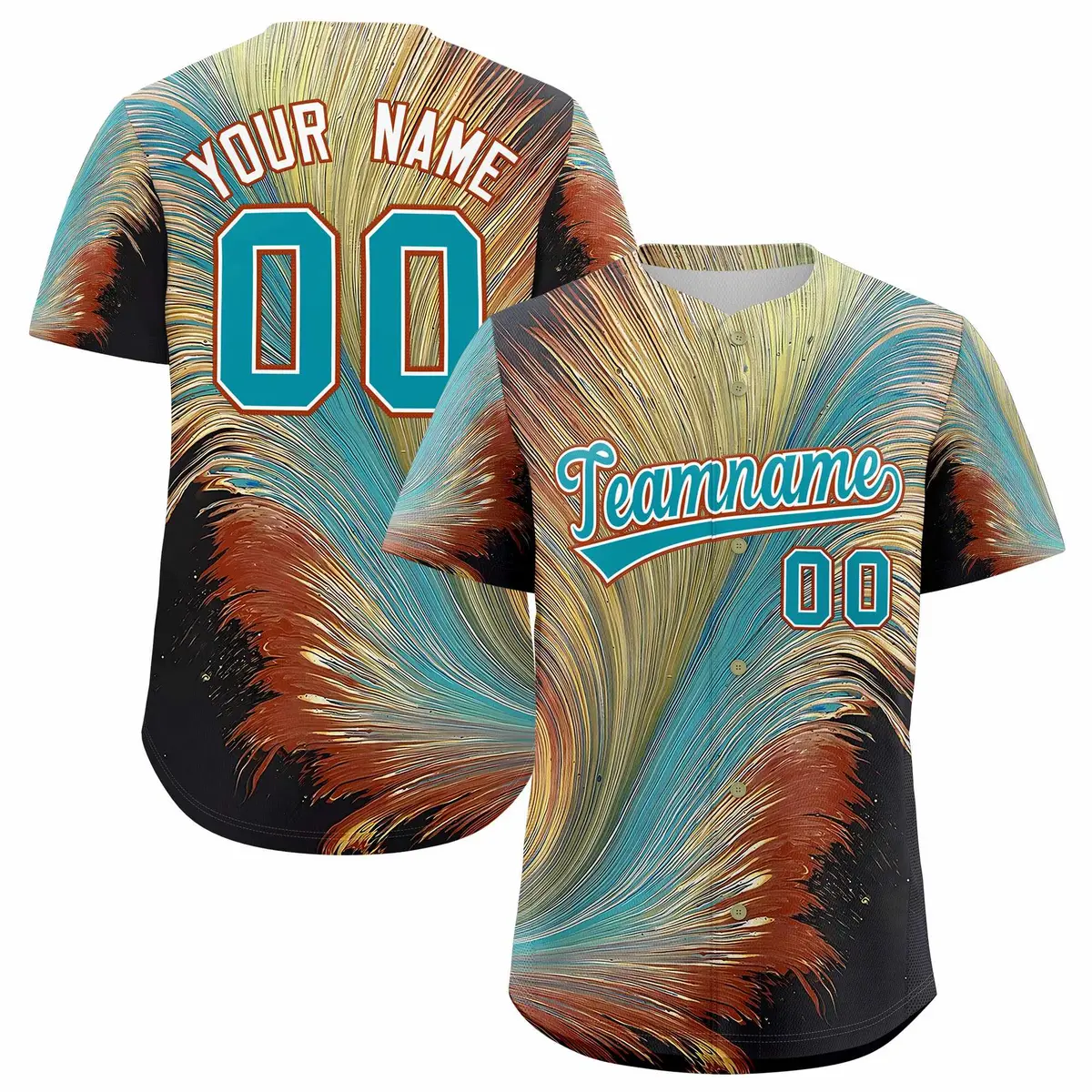 Aqua White Fluid Feather Graffiti Baseball Jersey