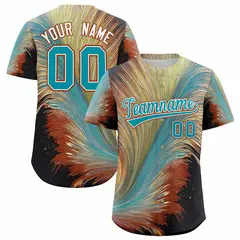 Aqua White Fluid Feather Graffiti Baseball Jersey 1
