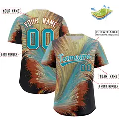 Aqua White Fluid Feather Graffiti Baseball Jersey 2
