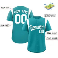 Aqua White Full Button Classic Baseball Jersey 2