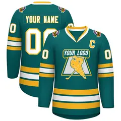 Aqua White-Gold Classic Style Hockey Jersey 1
