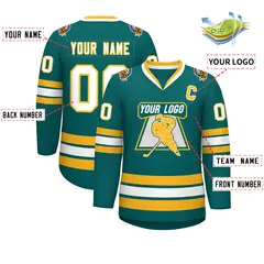 Aqua White-Gold Classic Style Hockey Jersey 2