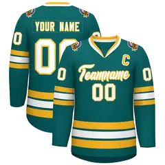 Aqua White-Gold Classic Style Hockey Jersey
