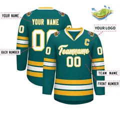Aqua White-Gold Classic Style Hockey Jersey 2