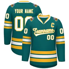 Aqua White-Gold Classic Style Hockey Jersey 1