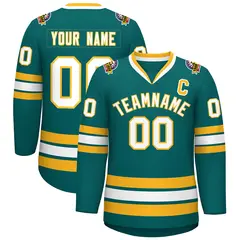 Aqua White-Gold Classic Style Hockey Jersey 1