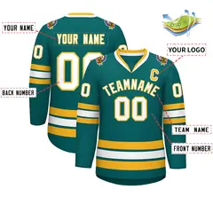 Aqua White-Gold Classic Style Hockey Jersey 2