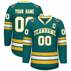 Aqua White-Gold Classic Style Hockey Jersey 1