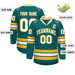 Aqua White-Gold Classic Style Hockey Jersey 2