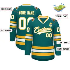 Aqua White-Gold Classic Style Hockey Jersey 2