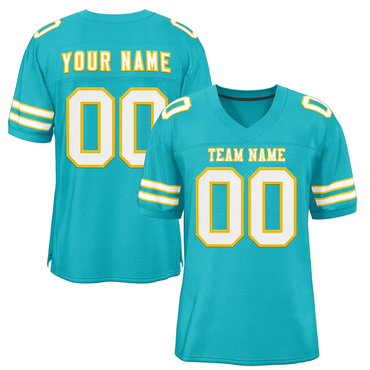Aqua White-Gold Classic Style Mesh Authentic Football Jersey