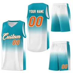 Aqua White Gradient Fashion Basketball Jersey 7