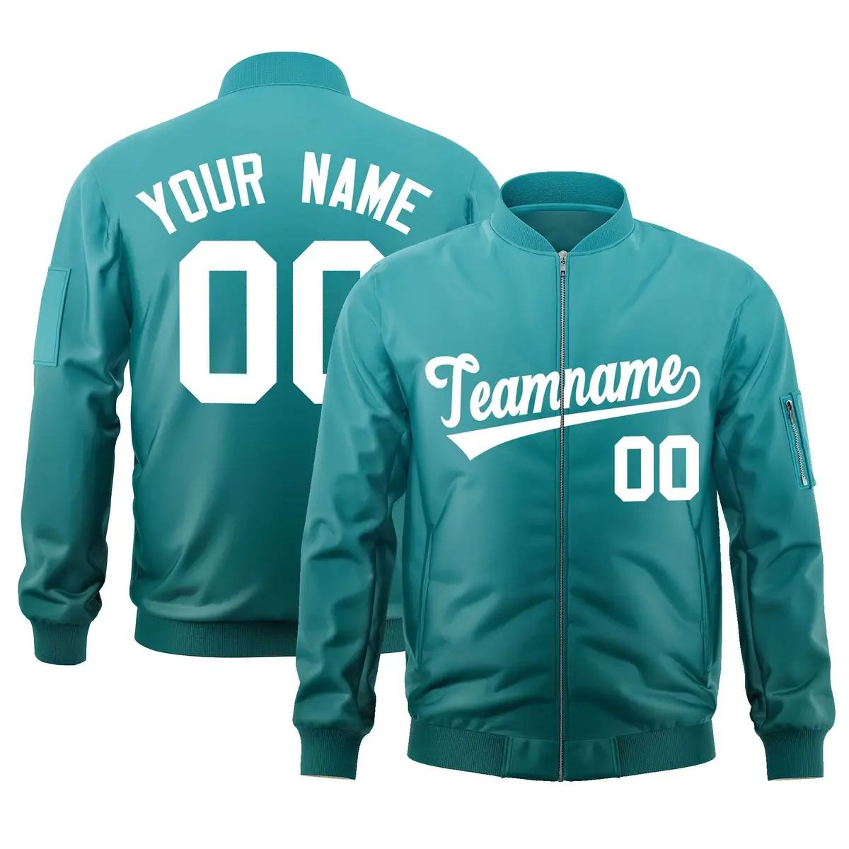Aqua White Gradient Full-Zip Fashion Letterman Bomber Jacket