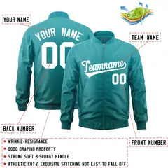 Aqua White Gradient Full-Zip Fashion Letterman Bomber Jacket 2