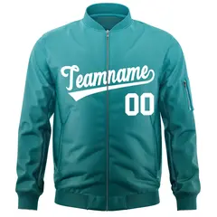 Aqua White Gradient Full-Zip Fashion Letterman Bomber Jacket 3