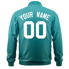 Aqua White Gradient Full-Zip Fashion Letterman Bomber Jacket 4