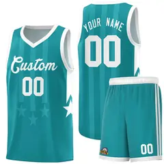 Aqua White Gradient Star Graffiti Basketball Jersey 1