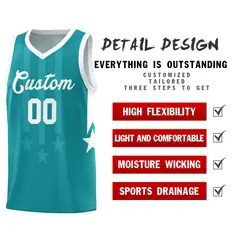 Aqua White Gradient Star Graffiti Basketball Jersey 2