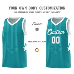 Aqua White Gradient Star Graffiti Basketball Jersey 3