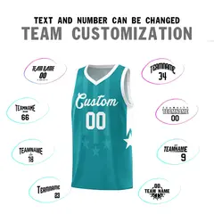 Aqua White Gradient Star Graffiti Basketball Jersey 4