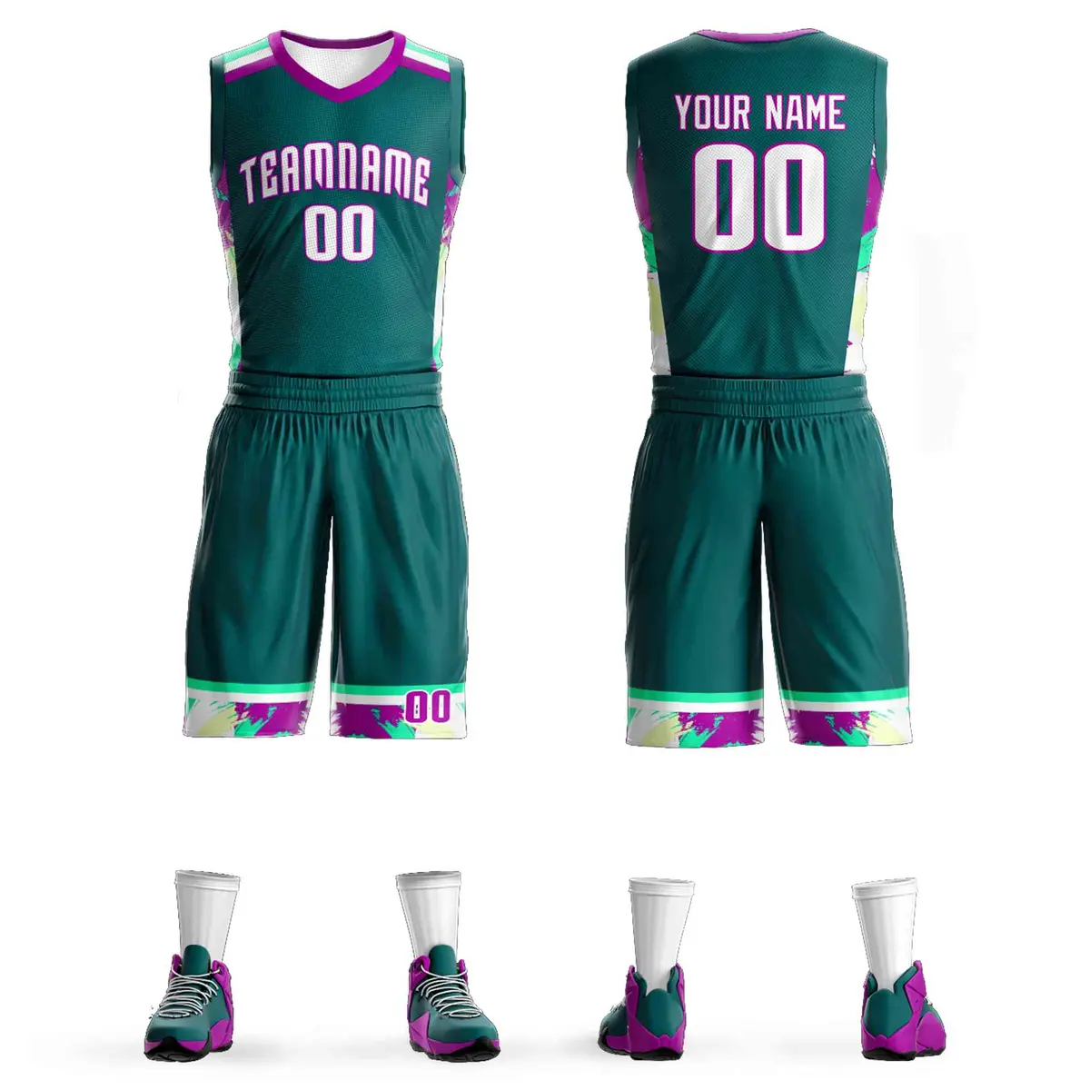 Aqua White Graffiti Basketball Jersey Set