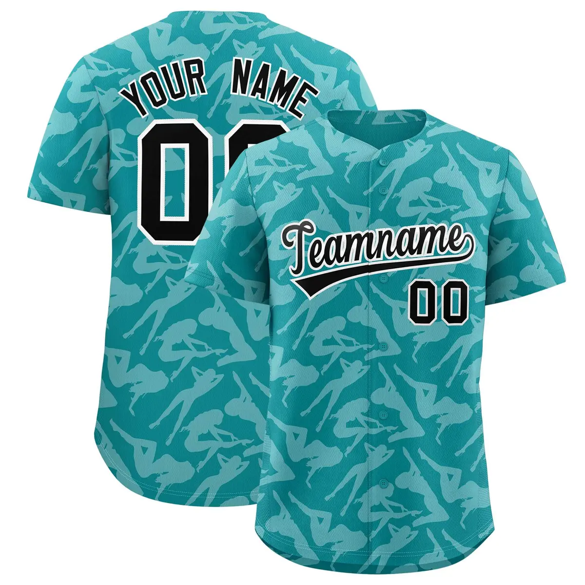 Aqua White Graffiti Pattern Authentic Baseball Jersey