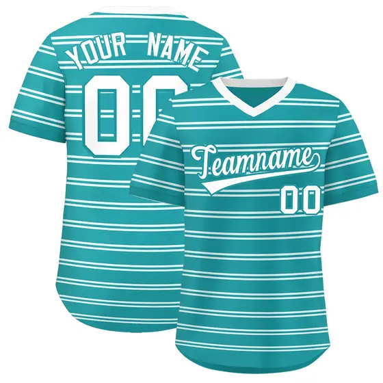 Aqua White Horizontal Stripe Pullover Baseball Jersey