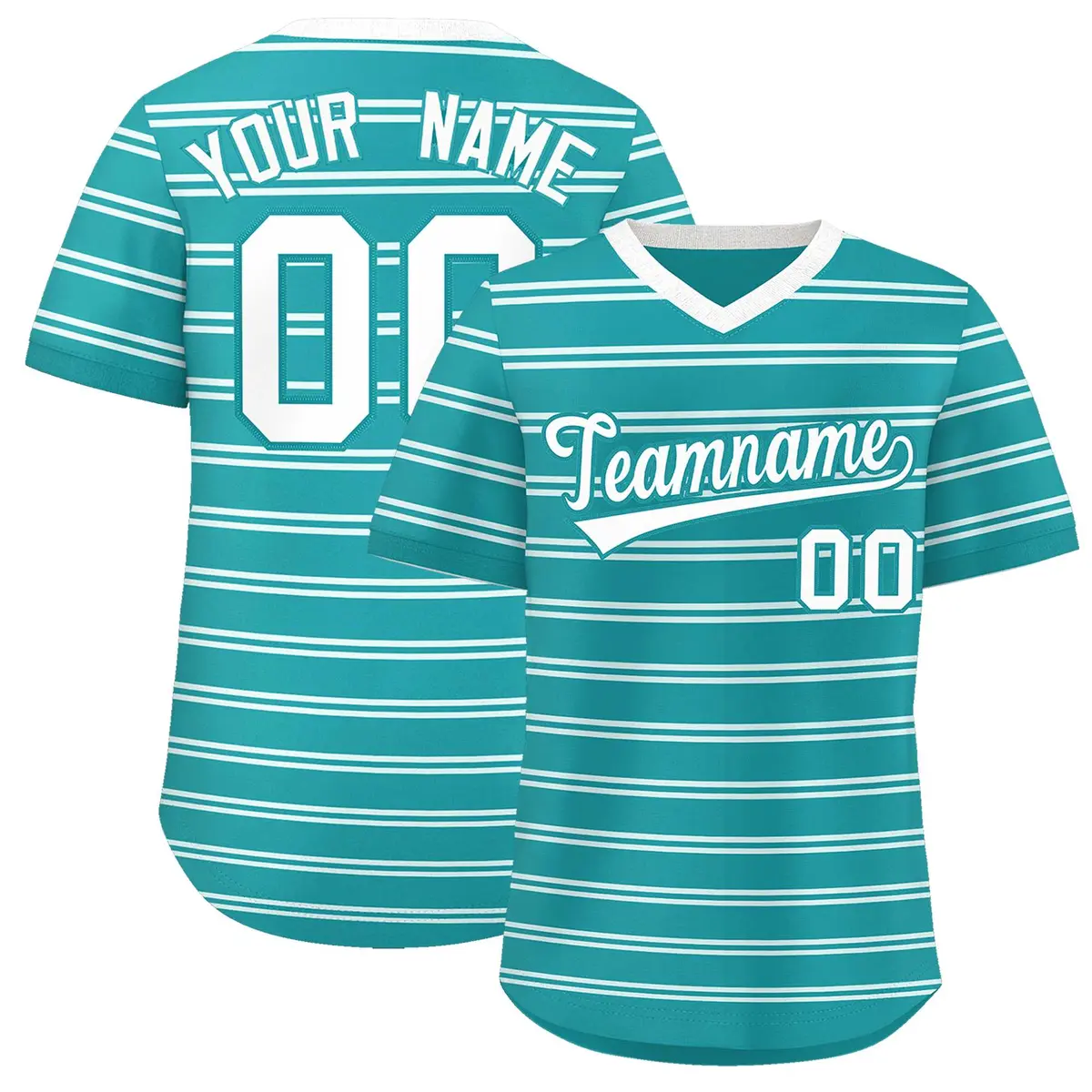 Aqua White Horizontal Stripe Pullover Baseball Jersey