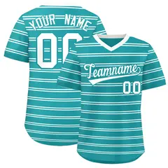 Aqua White Horizontal Stripe Pullover Baseball Jersey 1