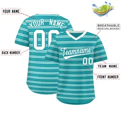 Aqua White Horizontal Stripe Pullover Baseball Jersey 2
