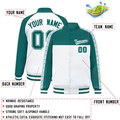 Aqua White K-Ribbon Raglan Color Block Full-Snap Letterman Jacket 2