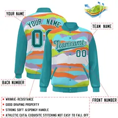 Aqua White Multi Clouds Graffiti Varsity Full-Snap Jacket 2