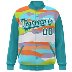 Aqua White Multi Clouds Graffiti Varsity Full-Snap Jacket 3