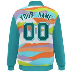 Aqua White Multi Clouds Graffiti Varsity Full-Snap Jacket 4