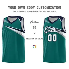 Aqua White-Navy Chest Color Block Basketball Uniform Jersey 3