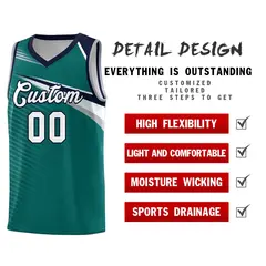 Aqua White-Navy Chest Color Block Basketball Uniform Jersey 5