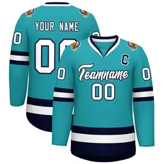 Aqua White-Navy Classic Style Hockey Jersey 1
