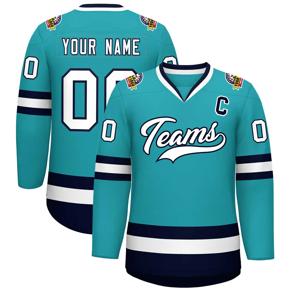 Aqua White-Navy Classic Style Hockey Jersey