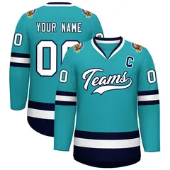 Aqua White-Navy Classic Style Hockey Jersey 1