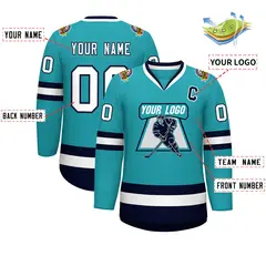 Aqua White-Navy Classic Style Hockey Jersey 2