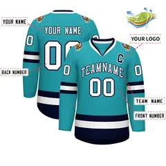 Aqua White-Navy Classic Style Hockey Jersey 2