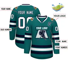 Aqua White-Navy Classic Style Hockey Jersey 2