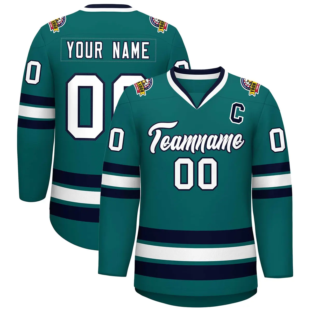 Aqua White-Navy Classic Style Hockey Jersey