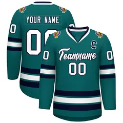 Aqua White-Navy Classic Style Hockey Jersey 1