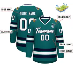 Aqua White-Navy Classic Style Hockey Jersey 2